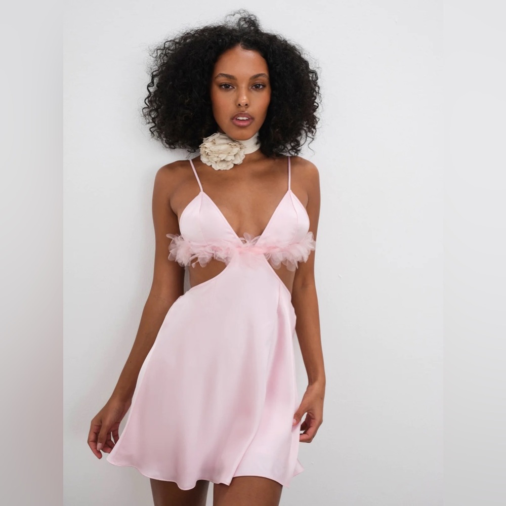 For Love and Lemons Pink Floral Trim Slip Dress